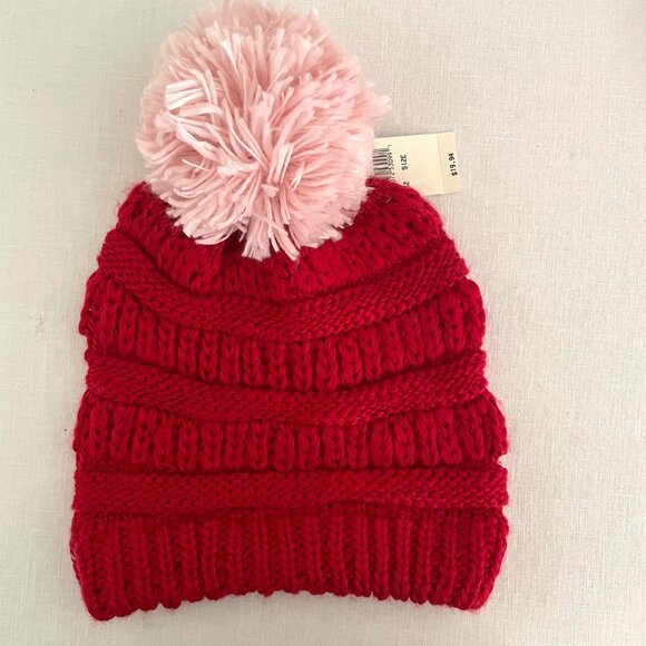 LA Hearts Red Knit Beanie Hat One Size with Pink Pom Pom PacSun Cozycore - Picture 2 of 7